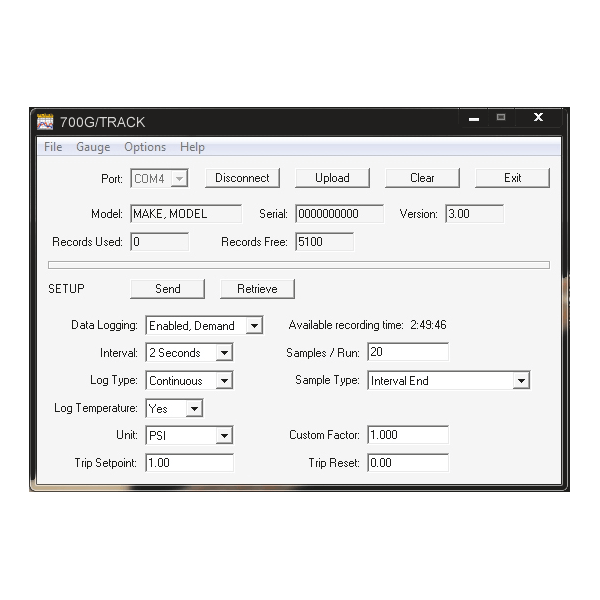 نرم‌افزار مدیریت و لاگ‌گیری فشار فلوک مدل 700G/TRACK